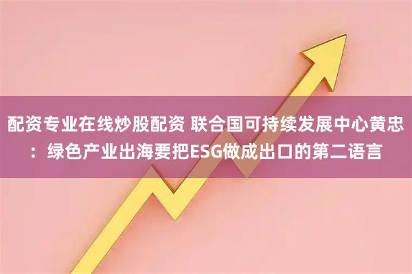 配资专业在线炒股配资 联合国可持续发展中心黄忠：绿色产业出海要把ESG做成出口的第二语言